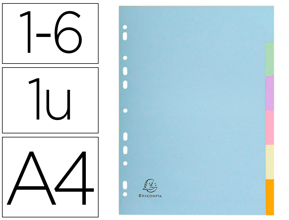 Intercalaire exacompta forever carte recyclée 170g 6 touches a4 teintes pastel