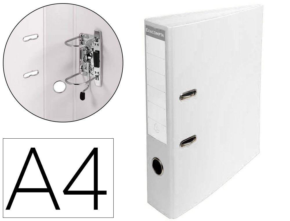 Classeur levier exacompta carton recouvert pvc a4 32x29cm dos 7cm étiquette porte-étiquette coloris blanc