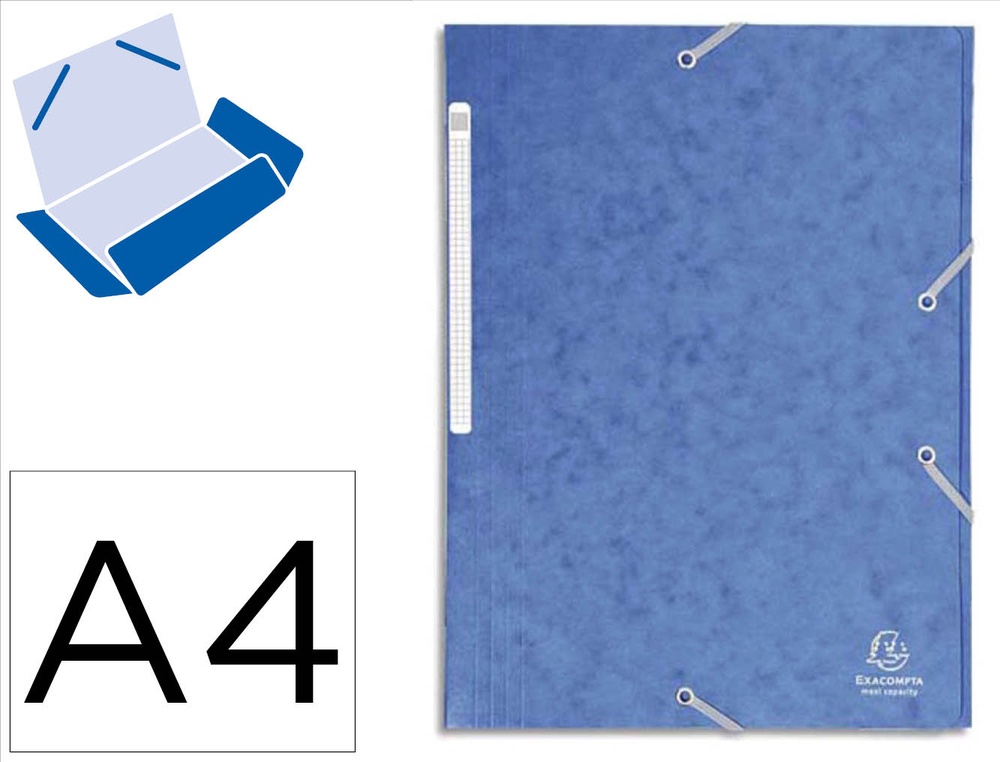 Chemise 3 rabats exacompta maxi capacity carte lustrée 5/10e format a4 24x32cm dos 35mm élastique coloris bleu