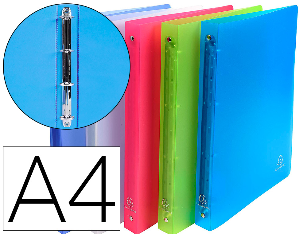 Classeur 4 anneaux exacompta chromaline polypropylène translucide 7/10e a4 32x25cm dos 3cm coloris assortis