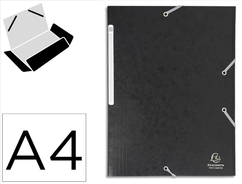 Chemise 3 rabats exacompta maxi capacity carte lustrée 5/10e format a4 24x32cm dos 35mm élastique coloris noir