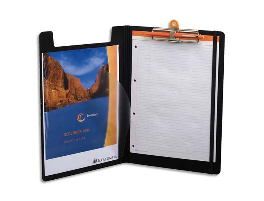 Porte-bloc exacompta exaboard a4 rabat clip métal solide porte-stylo fermeture élastique 23,5x33,5cm coloris noir