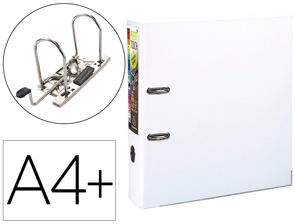 Classeur levier exacompta prem'touch polypropylène a4+ 32x30cm dos 8cm bouton poussoir coloris blanc