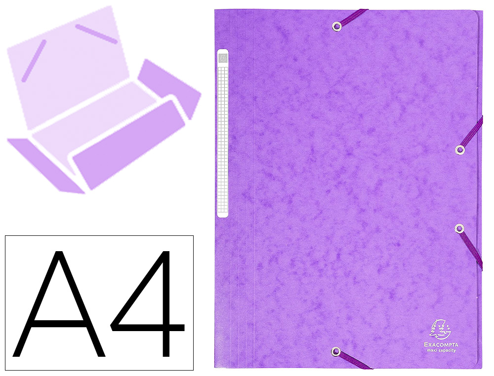 Chemise 3 rabats exacompta maxi capacity carte lustrée 5/10e format a4 24x32cm dos 35mm élastique coloris mauve