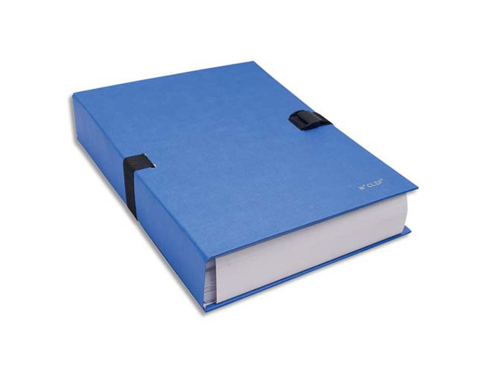 Chemise exacompta n'clip rabat en pied carton recouvert 10/10e a4 dos extensible 13cm clip sangle coloris bleu clair