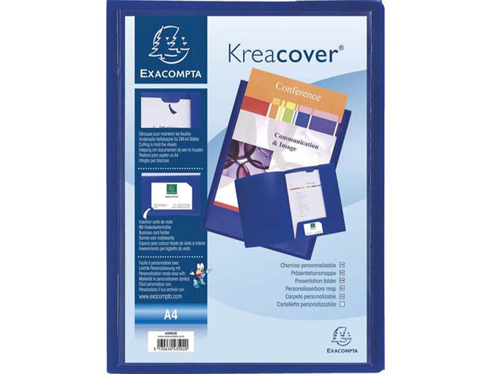 Chemise présentation exacompta kreacover polypropylène souple 4/10e a4 24x32cm personnalisable coloris bleu