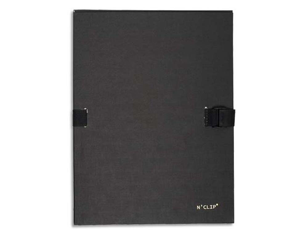 Chemise exacompta n'clip rabat en pied carton recouvert 10/10e a4 dos extensible 13cm clip sangle coloris noir