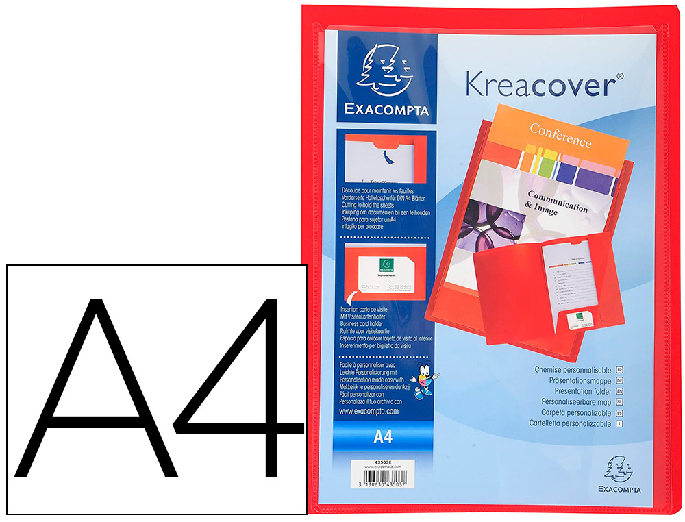 Chemise présentation exacompta kreacover polypropylène souple 4/10e a4 24x32cm personnalisable coloris rouge