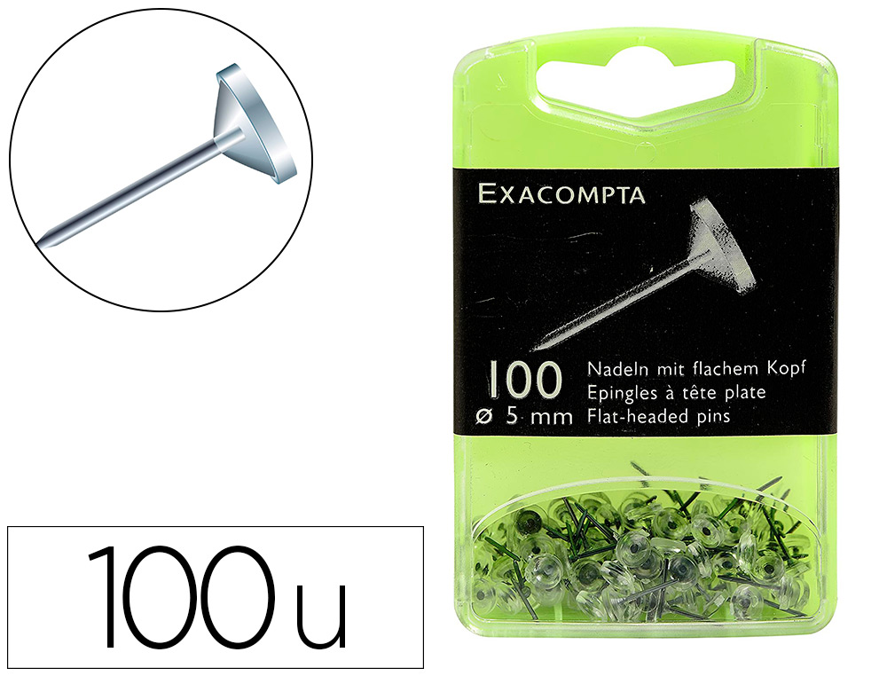Épingle exacompta tête plate acier nickelé diamètre 5mm hauteur 14mm cristal boîte distributrice 100 unités