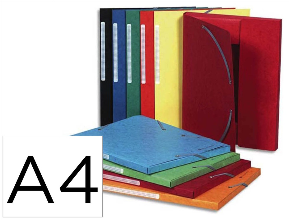 Chemise 3 rabats exacompta maxi capacity carte lustrée 5/10e a4 24x32cm dos 35mm élastique lot 50 unités assorties