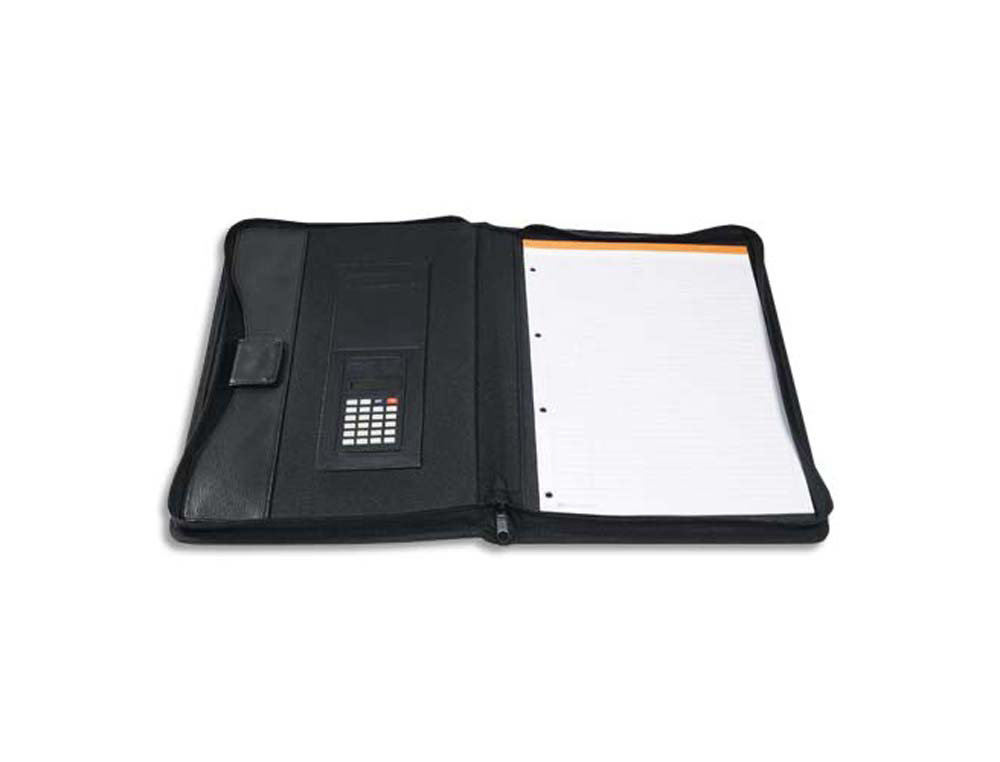 Conférencier exacompta exawallet polypropylène avec calculatrice bloc papier a4 ligné porte-stylo 34x26,5cm noir