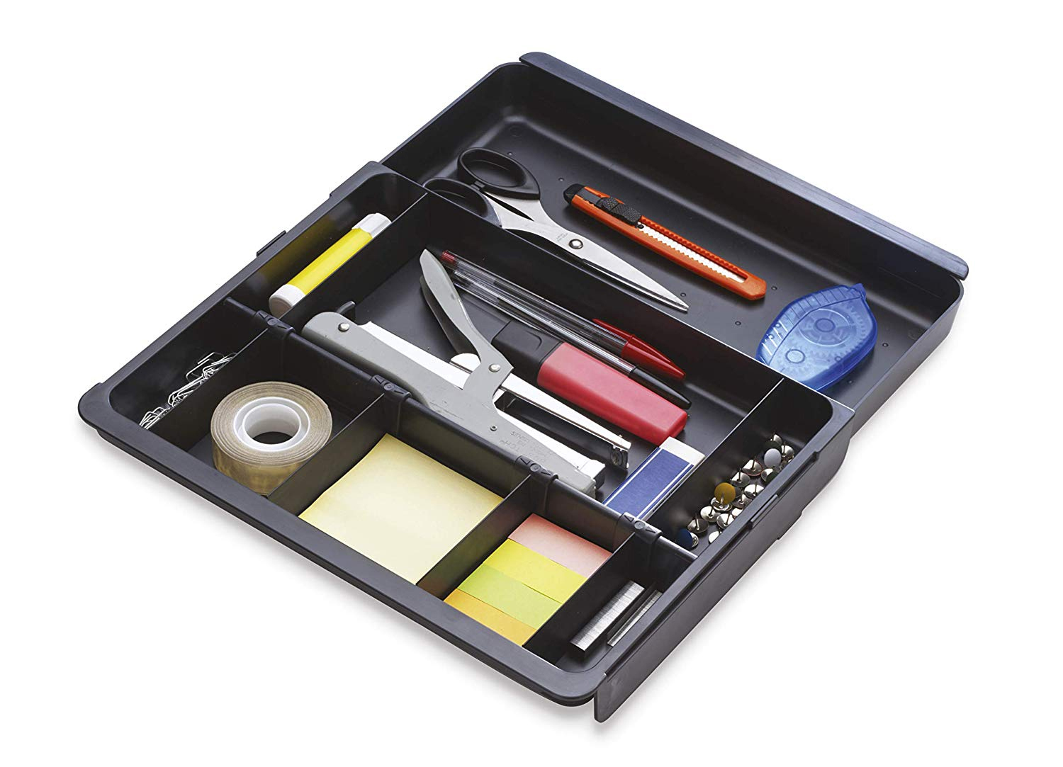 Organisateur tiroir exacompta drawinsert écoblack polystyrène coulissant 4 ailettes amovibles 298x246x36mm coloris noir