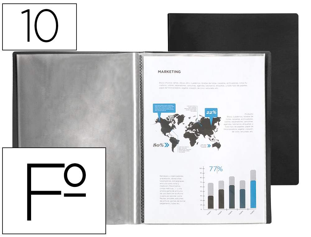 Protège-documents liderpapel polypropylène souple 50/100e 10 pochettes a4 210x297mm coloris noir