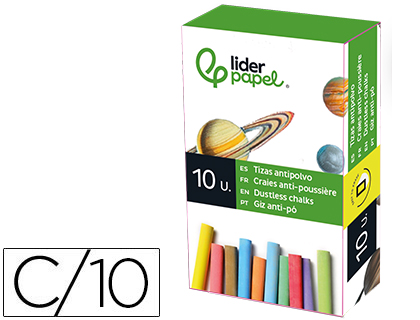 Craie liderpapel enrobée ronde anti-poussière tracé écriture douce hypoallergénique coloris assortis boîte 10 unités