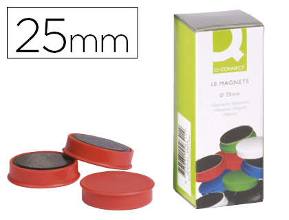 Aimant q-connect recouvert plastique rigide 25mm toutes surfaces métalliques coloris rouge blister