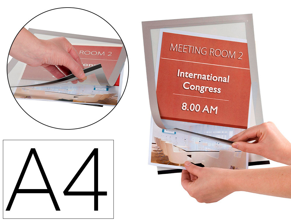 Cadre affichage q-connect magnétique a4 dos adhésif repositionnable coloris argent pack 2 unités