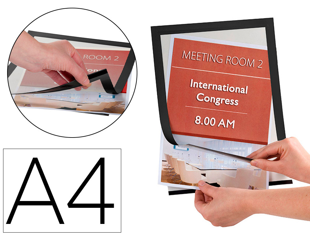 Cadre affichage q-connect magnétique a4 dos adhésif repositionnable coloris noir pack 2 unités