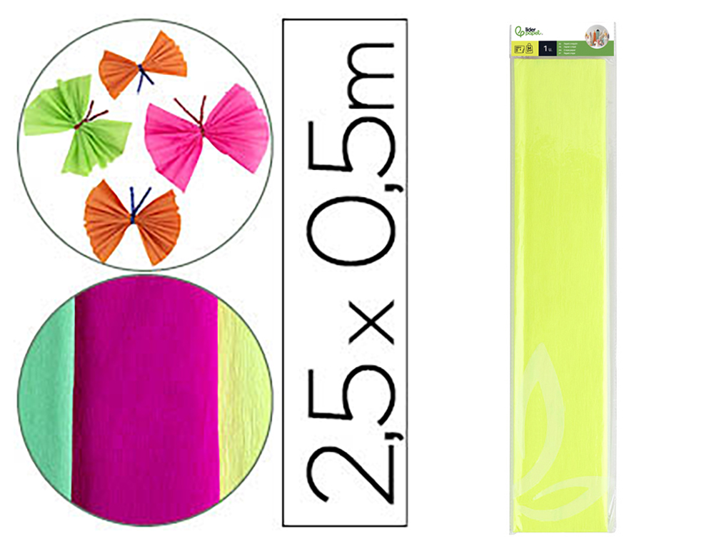 Papier crépon liderpapel 34g/m2 50cmx2.5m unicolore jaune fluorescent