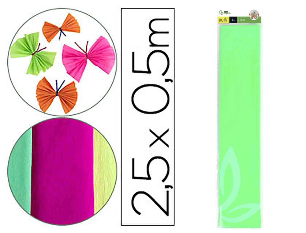 Papier crépon liderpapel 34g/m2 50cmx2.5m unicolore vert fluorescent