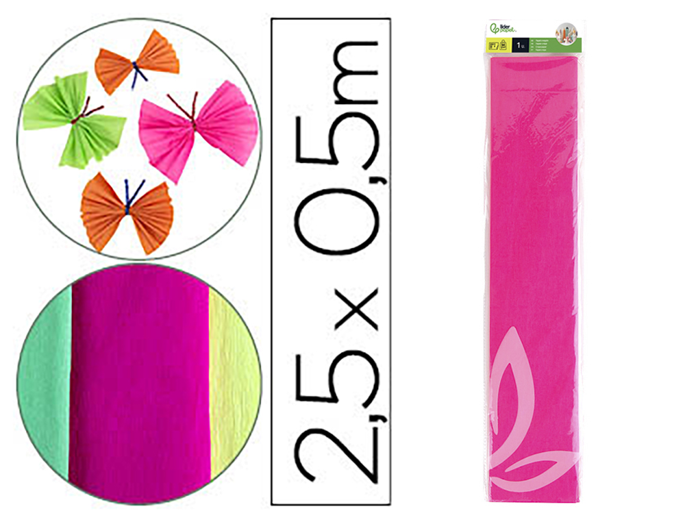 Papier crépon liderpapel 34g/m2 50cmx2.5m unicolore rose fluorescent