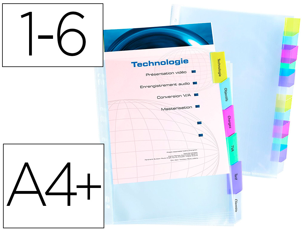 Pochette intercalaire elba polypro 8/100e a4+ 6          positions onglets             personnalisables bande