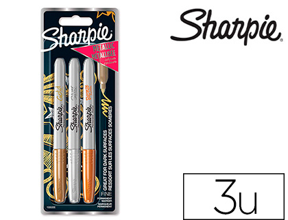 Marqueur permanent sharpie pointe conique fine couleurs  metalliques assorties         or/argent/bronze blister 3