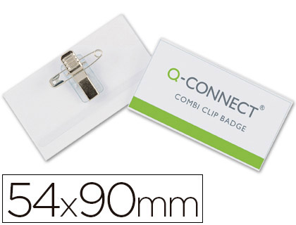 Badge q-connect pvc rigide transparent pince ou épingle format 54x90mm carte visite