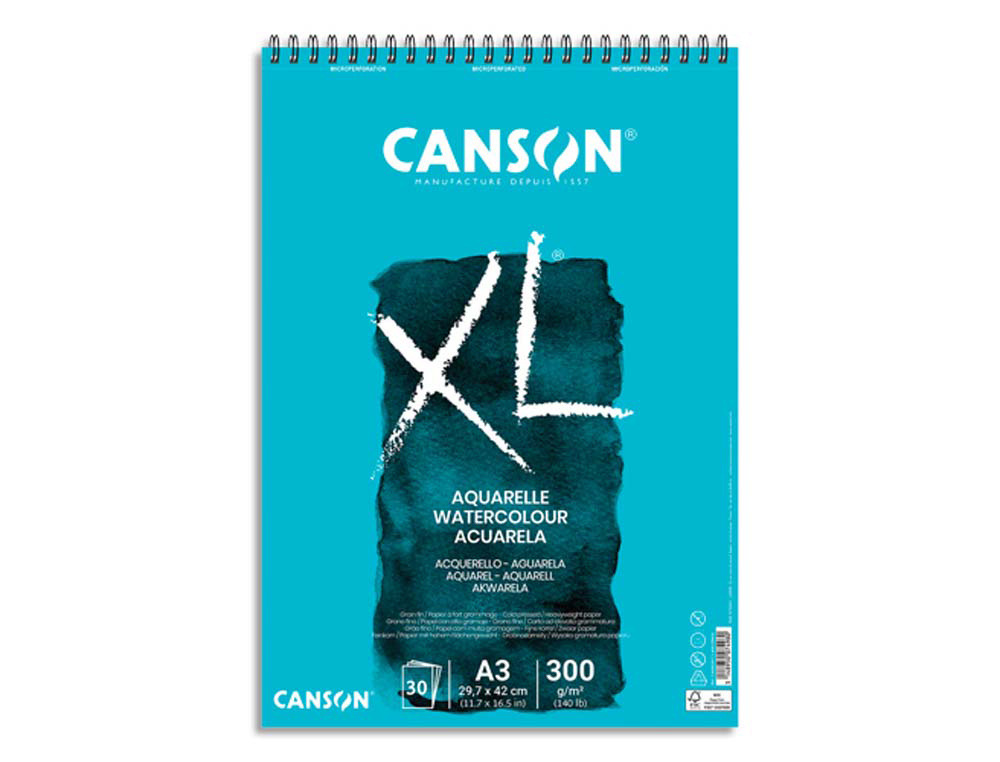Album canson xl aquarelle a spirale papier grain fin      blanc 300g a3 29,7x42cm 30f