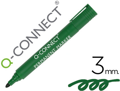 Marqueur q-connect permanent pointe ogive tracé 3mm résistante corps plastique coloris vert