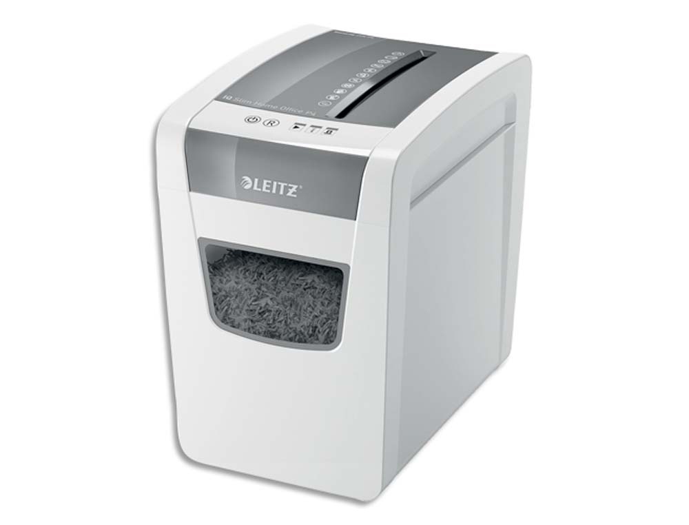 Destructeur leitz iq slim home office p4 coupe croisee  4x28mm detruit agrafes        trombones 30l 375x255x370mm