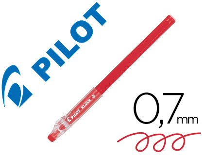 Stylo-bille pilot kleer effaçable pointe conique      moyenne 0,7mm gomme sur le    capuchon encre couleur rouge