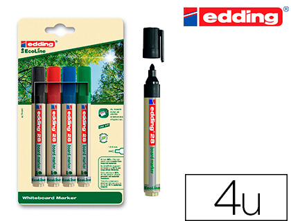 Marqueur edding e-28 ecoline tableau blanc rechargeable    pointe ogive 1,5/3mm encre    cap-off effacable a sec set 4