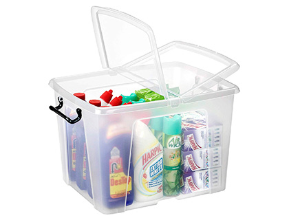 Boite rangement cep curve box polypropylene couvercle       opaque noir clipsable         poignees 59x45x35cm coloris