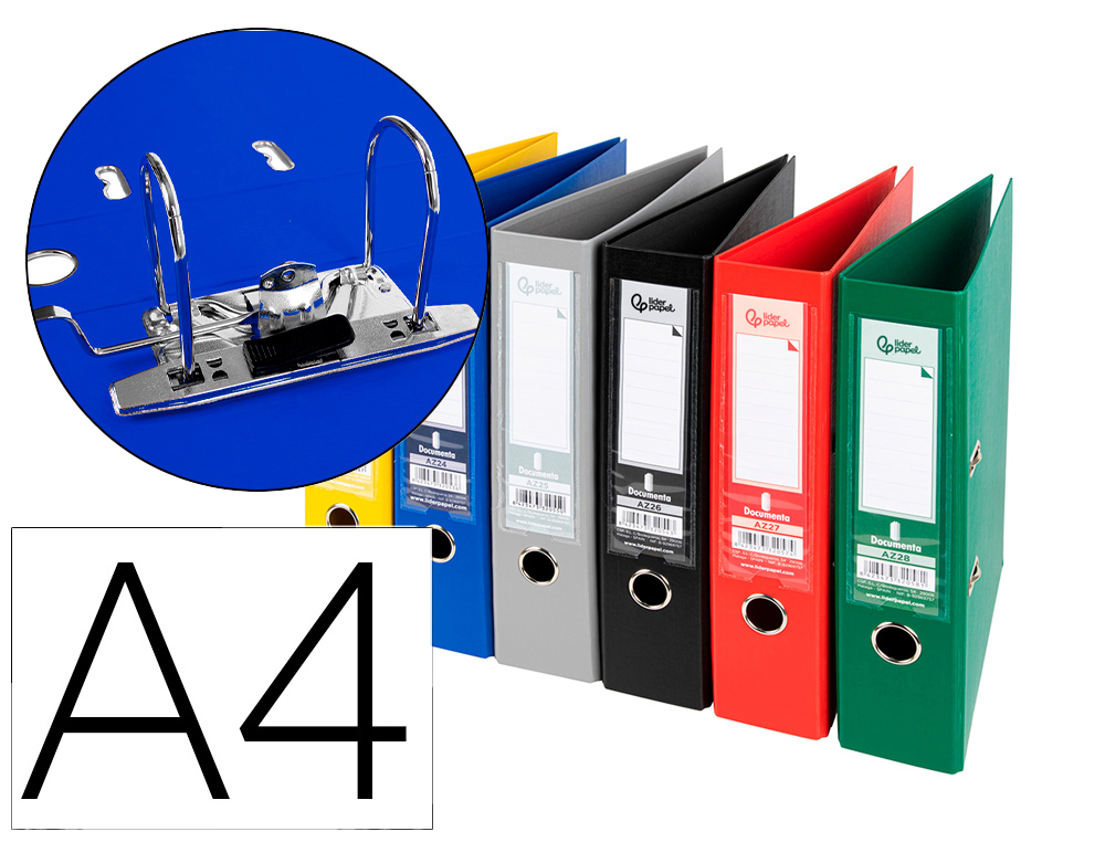 Classeur levier liderpapel a4 documenta carton rembordé 1,9mm dos 75mm rado métallique coloris assortis classiques