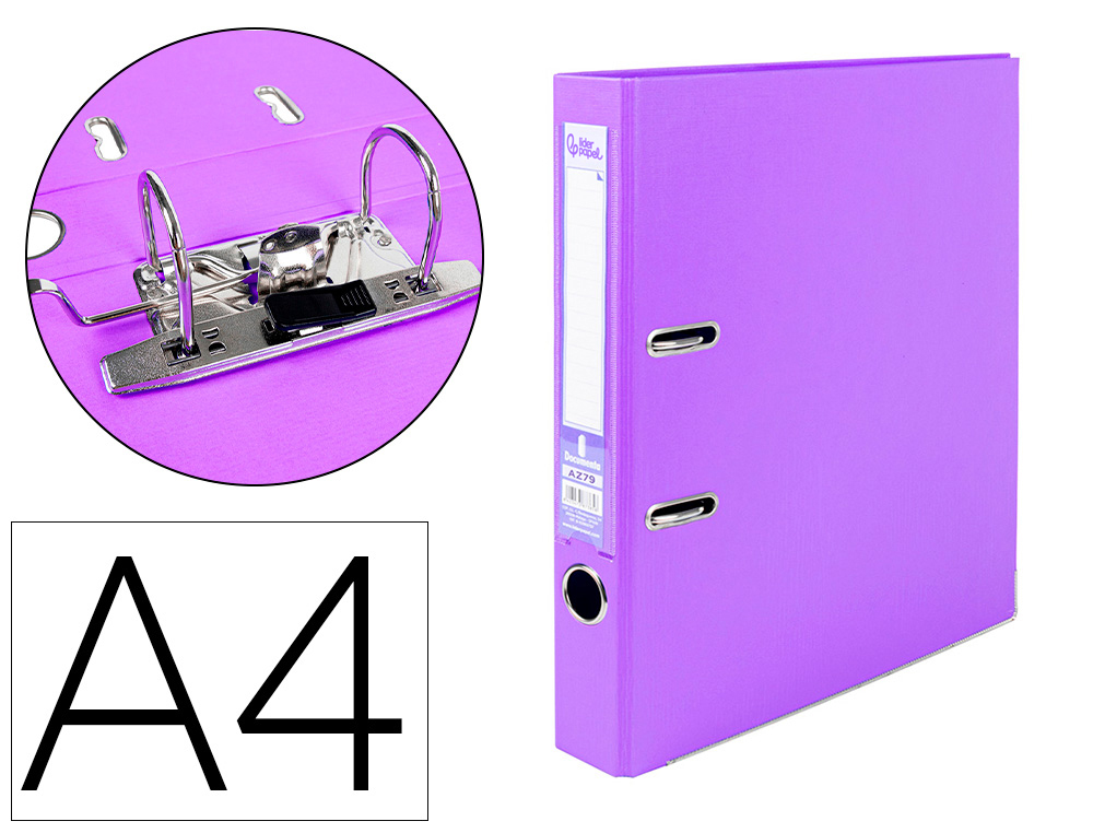 Classeur levier liderpapel a4 documenta carton rembordé 1,9mm dos 52mm rado métallique coloris lilas
