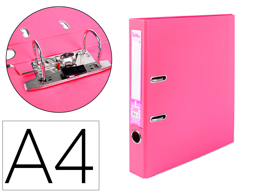 Classeur levier liderpapel a4 documenta carton rembordé 1,9mm dos 52mm rado métallique coloris rose
