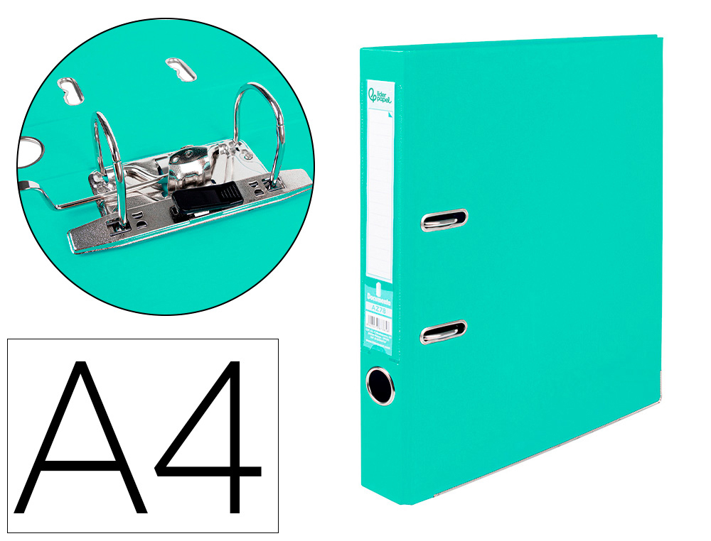 Classeur levier liderpapel a4 documenta carton rembordé 1,9mm dos 52mm rado métallique coloris vert clair