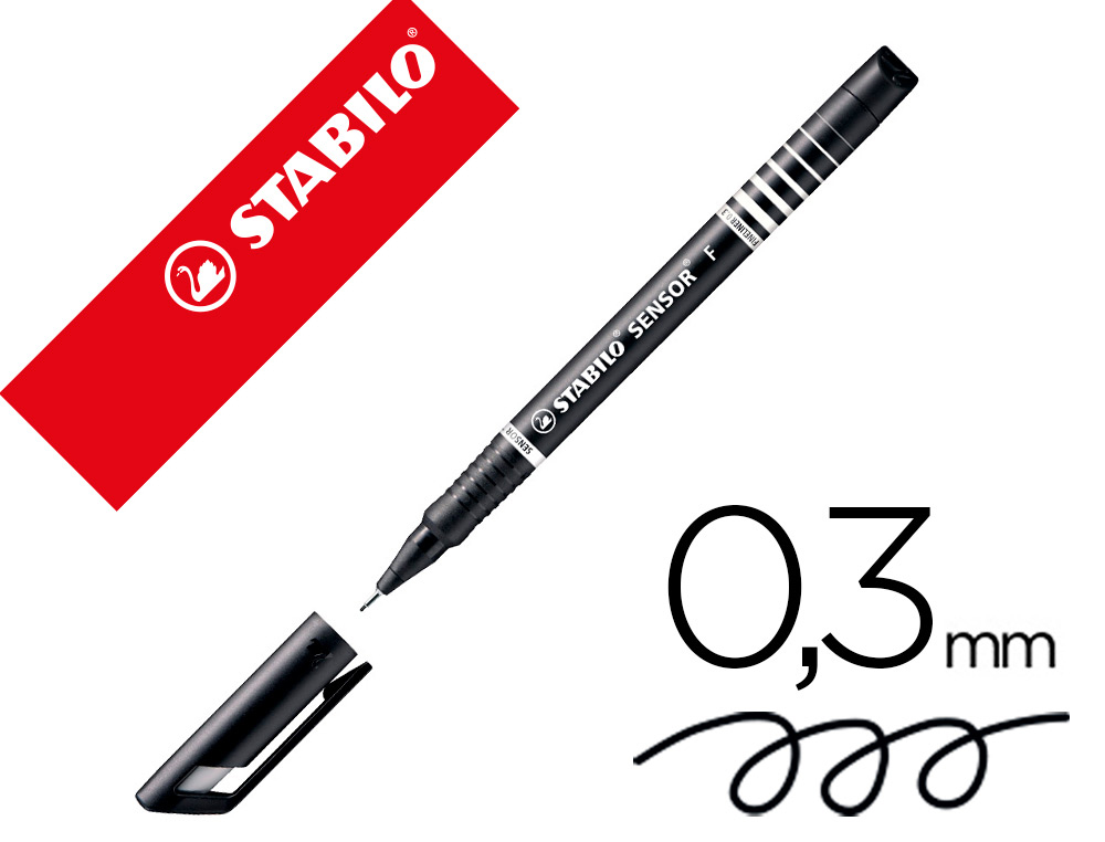 Stylo-feutre stabilo sensor pointe fine gainée métal amortisseur 1200m écriture tracé 0.3mm coloris noir
