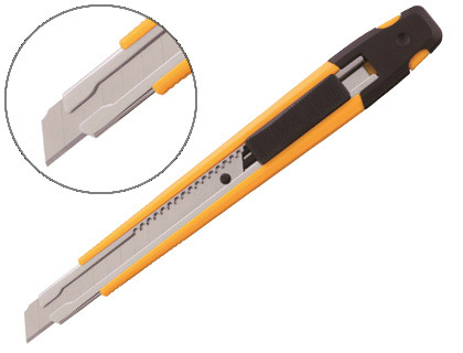 Cutter olfa a1 lame 9mm ambidextre guide lame acier corps abs clip embout casse-lame