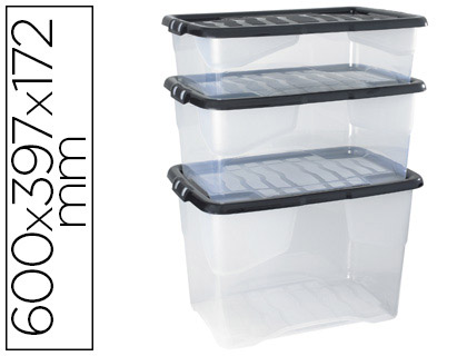 Boîte rangement cep décor contrasté mat/brillant 60x39,7x17,2cm coloris transparent couvercle noir contenance 30l