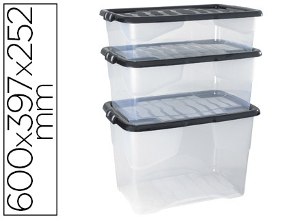 Boîte rangement cep décor contrasté mat/brillant 60x39,7x25,2cm coloris transparent couvercle noir contenance 42l