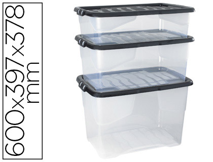 Boîte rangement cep décor contrasté mat/brillant 60x39,7x37,8cm coloris transparent couvercle noir contenance 65l