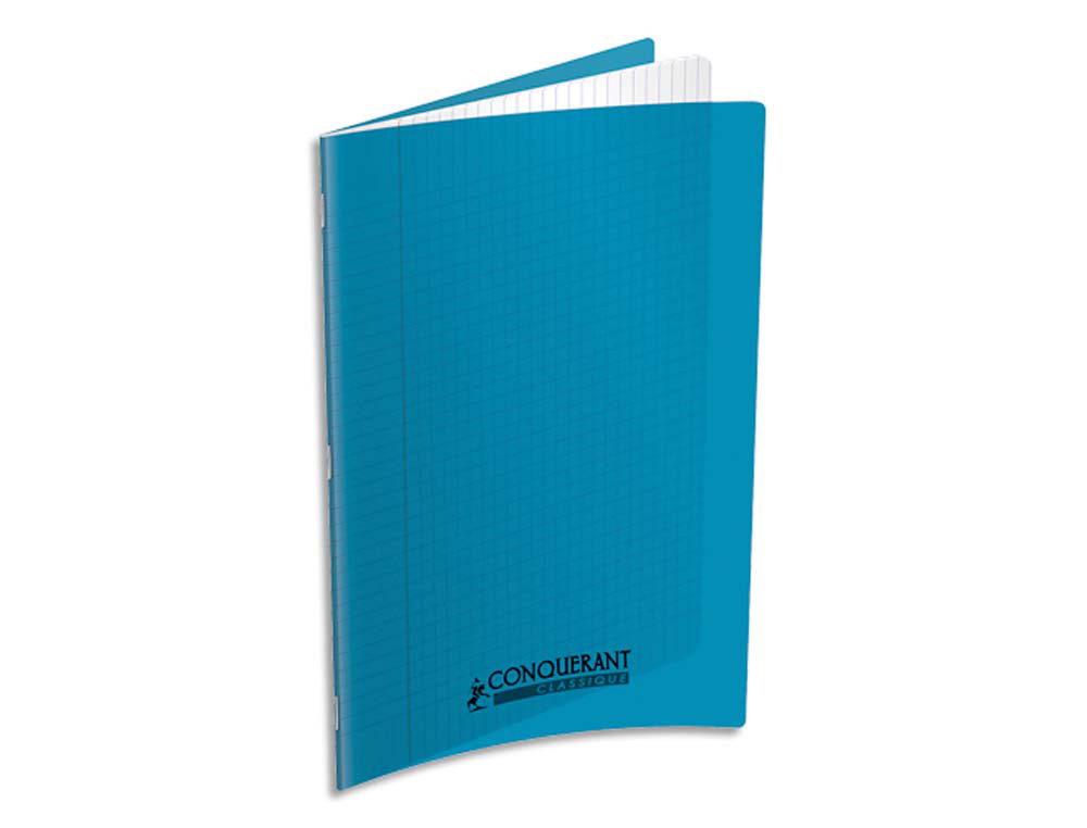 Cahier pique conquerant classique couverture polypro  rigide transparent 240x320mm  96p 90g seyes turquoise