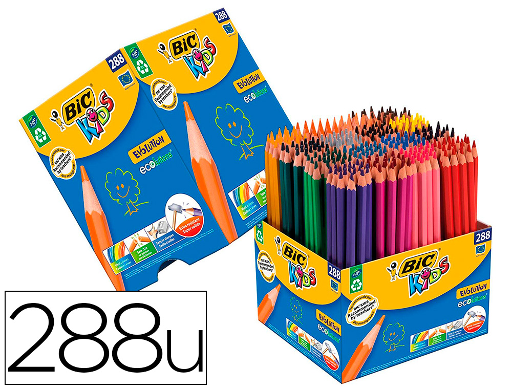 Crayon couleur bic kids evolution corps hexagonal     mine tres solide maxi         classpack 288un