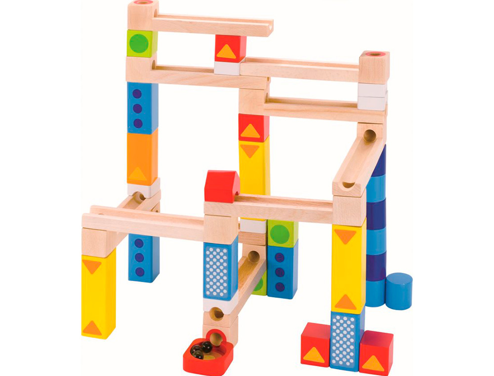 Kit de construction goki en bois massif circuit a billes  contient 55 elements