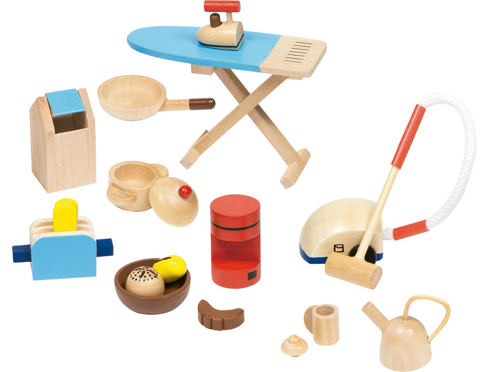 Accessoires de cuisine goki en bois pour maisons de       poupees avec planche a        repasser longueur 75mm