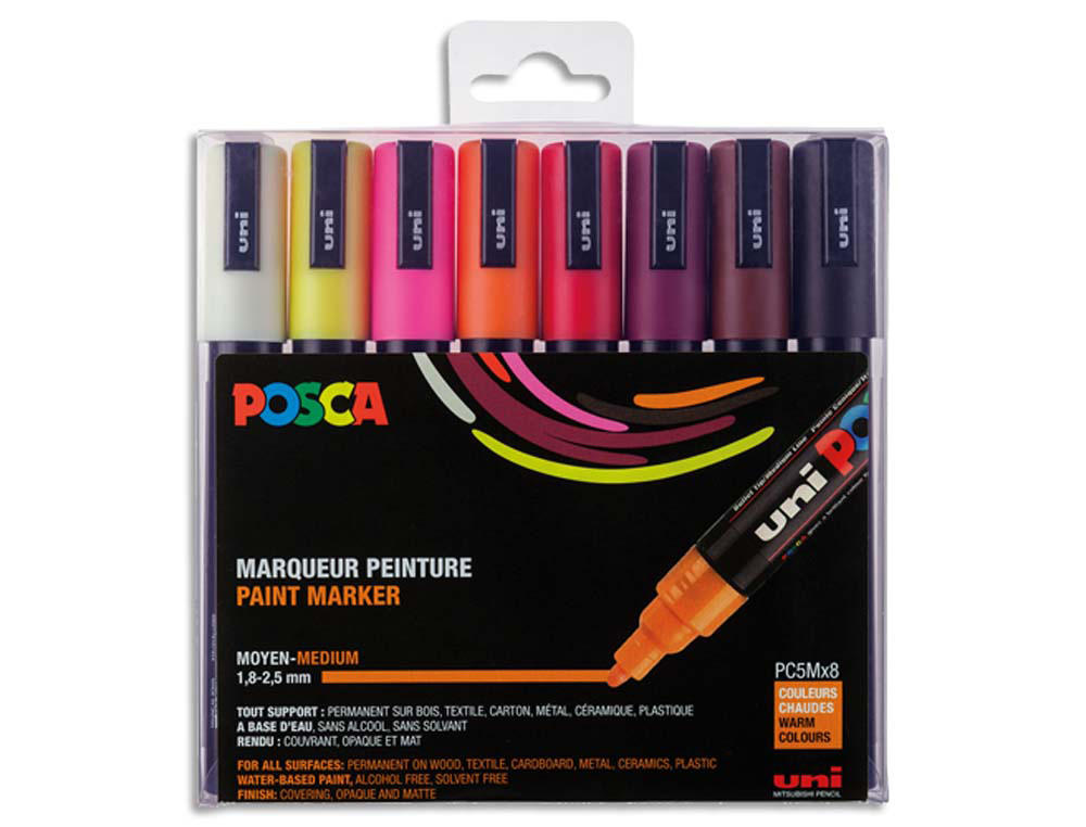 Marqueur posca pc5m gouache base eau couvrante inodore    pointe conique moyenne colorisassortis 8un pc5m/8a ass15