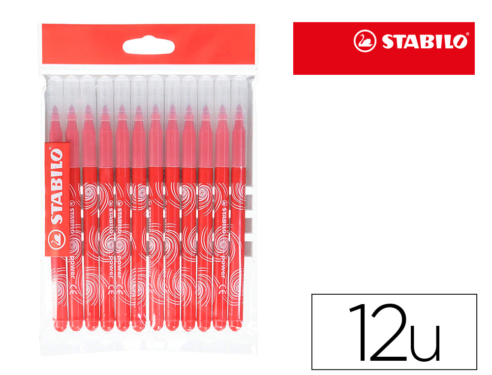 Feutre coloriage stabilo power recharge coffret schoolpack  pointe moyenne bloquée coloris rouge pochette de 12un