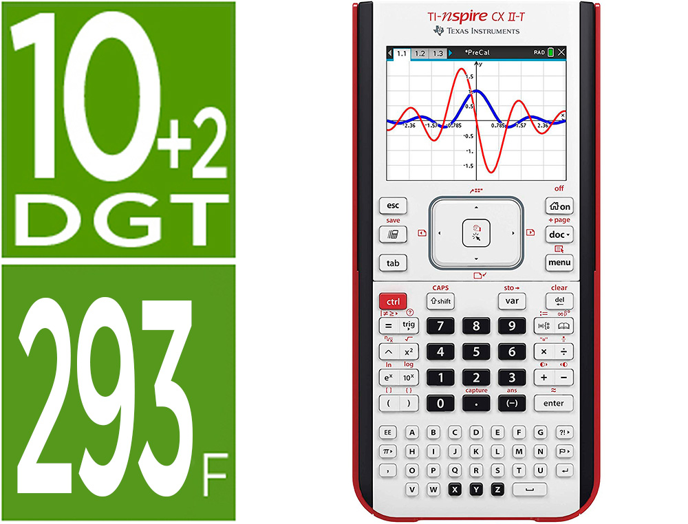 Calculatrice graphique ti-nspire cx ii-t maths et sciences partage d'ecran 4 vues graphique en 3d dim.190x90x20mm