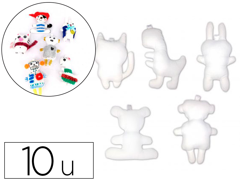 Mascottes a customiser sodertex en coton 10          personnages assortis sans     impression coloris blanc